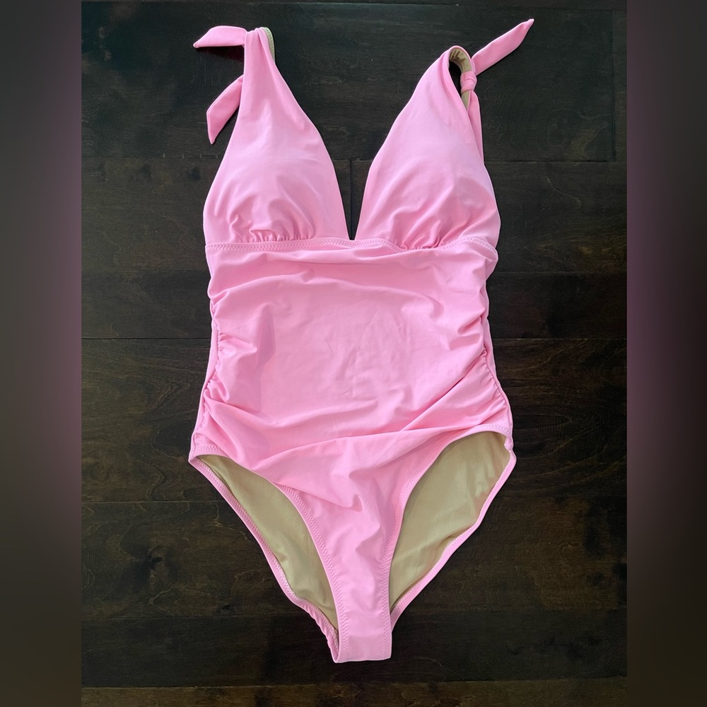 ✨ Tie-Shoulder Ruched Plunge One-Piece Swimsuit